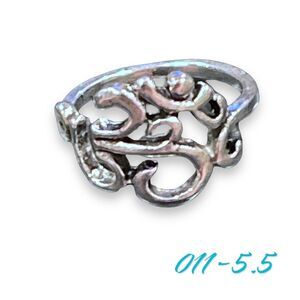 Womens Ring Size 5.5 Band Silver Metal On Sanskrit Boho Hindu Style 011-5.5